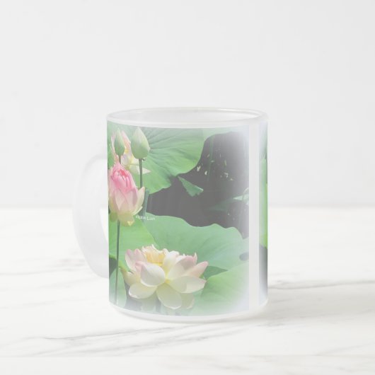 Lovely Lotus Flower & Bud Frosted Glass Matglas Koffiemok (Voorkant links)