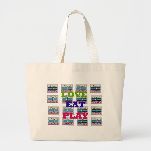 Lovely Love Eat Play Hakuna Matata Kenya shield gi Grote Tote Bag (Voorkant)