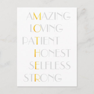 Lovely Mothers Gold Acrostic Poem Typography Gift Briefkaart