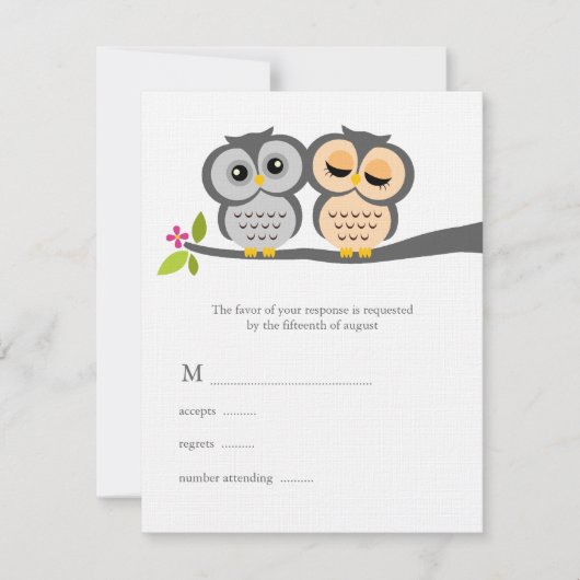 Lovely Owls Wedding Response Cards RSVP Kaartje (Voorkant)