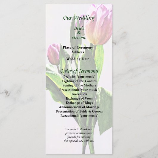 Lovely Pale Rose Tulips Programme de mariage (Devant)