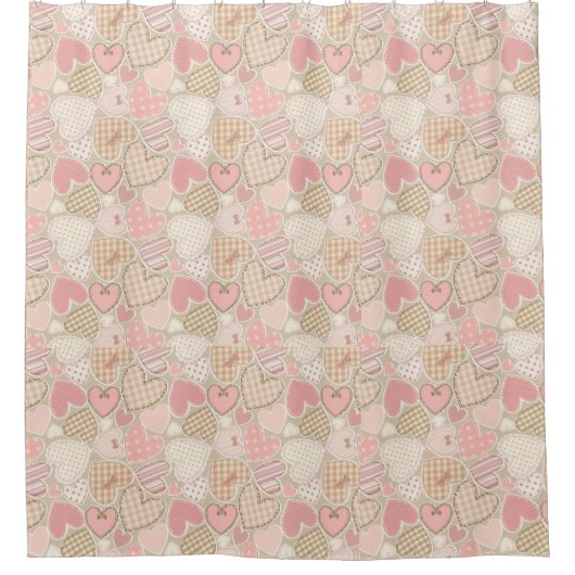 Lovely Patchwork Quilt Pattern Pink Hearts Bows Douchegordijn (Voorkant)