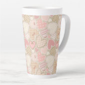 Lovely Patchwork Quilt Pattern Pink Hearts Bows Latte Mok (Rechterhoek)