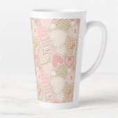 Lovely Patchwork Quilt Pattern Pink Hearts Bows Latte Mok (Rechts)
