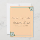 Lovely Peach and Blauwgroen Wedding Affair Save The Date (Voorkant)