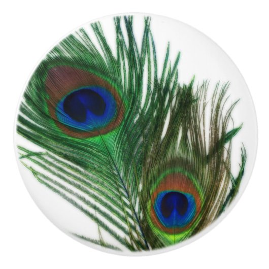 Lovely Peacock Feather Keramische Knop (Voorkant)
