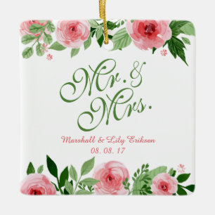 Lovely Personalized Floral Wedding   Versiering Keramisch Ornament