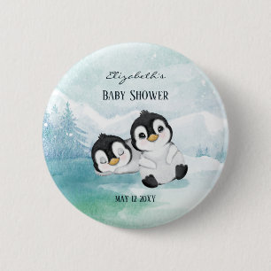 Lovely Pinguins Illustration Baby shower Button