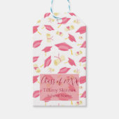 Lovely Pink Chic Graduation Cap in Diploma Pattern Cadeaulabel (Voorkant)