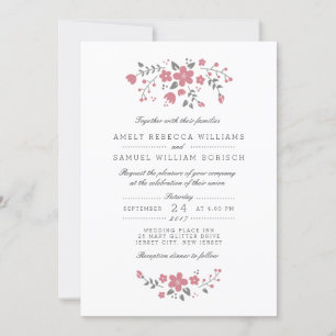 Lovely Pink Floral Wedding Invitation Kaart