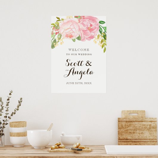 Lovely Pink Peony Welkomstteken (20x28) Poster (Keuken)