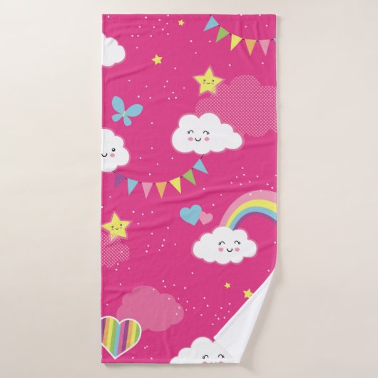 Lovely Pink Rainbow Sky repeating pattern. A seaml Badhanddoek (Badhanddoek)