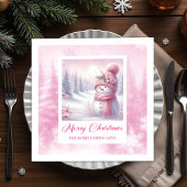 Lovely Pink Snowman Winter Scene Christmas Napkins Servet