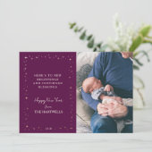 Lovely Plum Starry New Year Photo Feestdagenkaart (Staand voorkant)