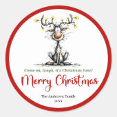 Lovely reindeer funny whimsical Xmas sticker art (Devant)