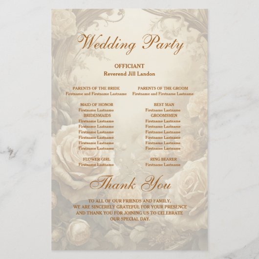 Lovely Rose Wedding Programme (Dos)