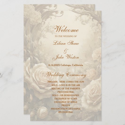 Lovely Rose Wedding Programme (Devant / Derrière)