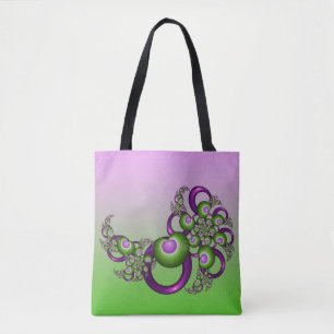 Lovely roze Green Hearts Modern Abstract Fractal Draagtas