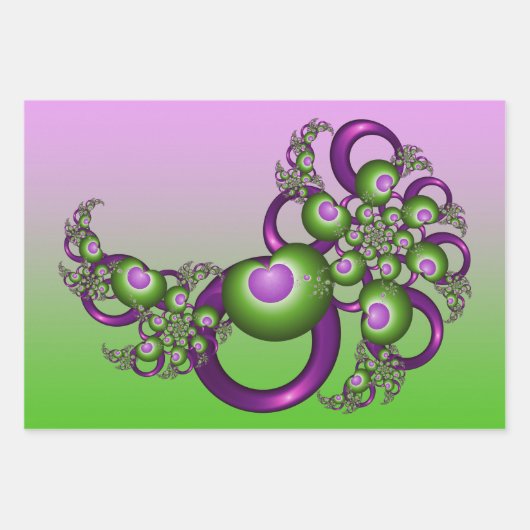 Lovely roze Green Hearts Modern Abstract Fractal Inpakpapier Vel (Voorkant)