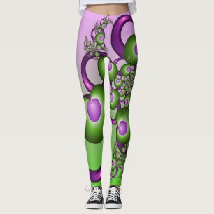 Lovely roze Green Hearts Modern Abstract Fractal Leggings