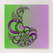 Lovely roze Green Hearts Modern Abstract Fractal Legpuzzel (Horizontaal)