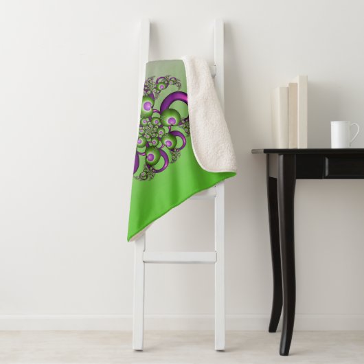 Lovely roze Green Hearts Modern Abstract Fractal Sherpa Deken (In situ)