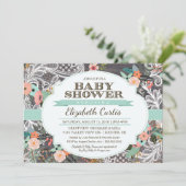 Lovely Rustic Floral & Lace Boho Baby shower Kaart (Staand voorkant)