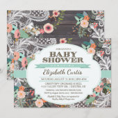 Lovely Rustic Floral & Lace Boho Baby shower Kaart (Voorkant / Achterkant)