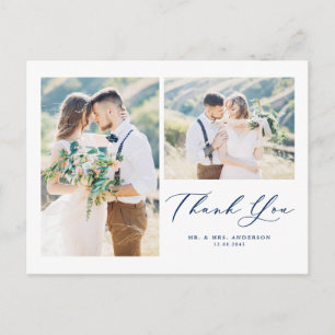 Lovely Script Blue Two Photo Collage Hartelijk dan Briefkaart