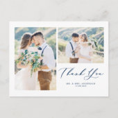 Lovely Script Blue Two Photo Collage Hartelijk dan Briefkaart (Voorkant)