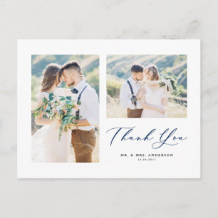 Lovely Script Blue Two Photo Collage Hartelijk dan Briefkaart