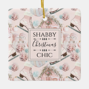 Lovely Shabby Chic Pink-kerstpatroon Keramisch Ornament