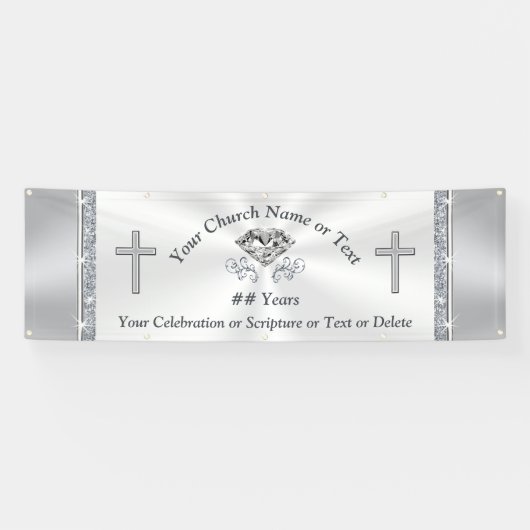 Lovely Silver White Diamond Custom Church Banners (Horizontaal)