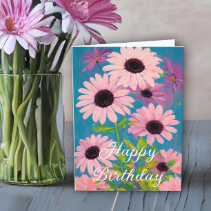 Lovely Spring Pink Daisies Happy Birthday Kaart