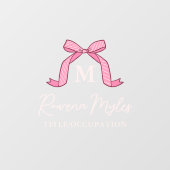 Lovely Striped Pink Bow Monogram name In Script Raamsticker (Vel)