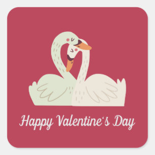 Lovely Swan Couple Valentijn   Stickerzegel Vierkante Sticker