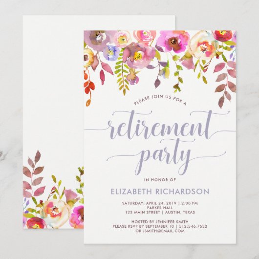 Lovely Trendy Floral| Invitation du parti de retra (Devant / Derrière)