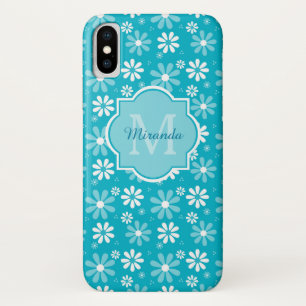 Lovely Turquoise Daisy Flowers Monogram en naam iPhone X Hoesje