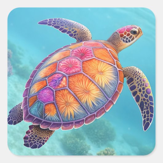 Lovely Turtle Vierkante Sticker (Voorkant)