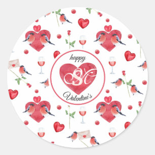 Lovely Valentijnsdag Patroon Monogrammen Ronde Sticker