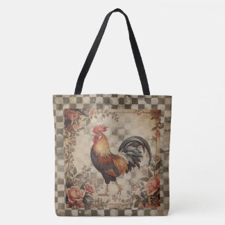 Lovely Vintage Rooster and Flowers Pattern Draagtas