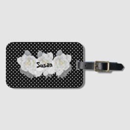 Lovely White Gardenia Flowers on Black and White Bagagelabel