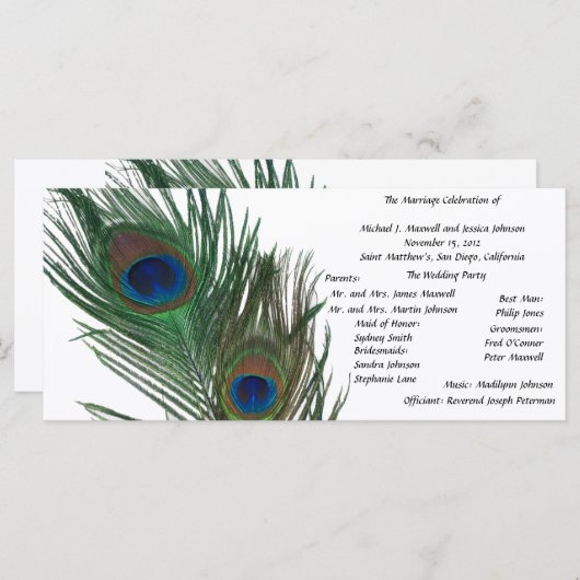 Lovely White Peacock Wedding Programme (Devant / Derrière)