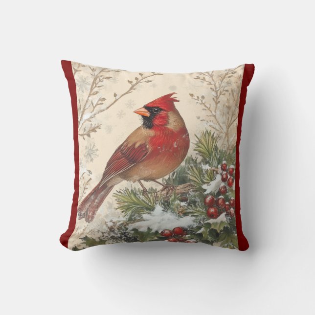 Lovely Winter Cardinal Throw Pillow Kussen (Voorkant)