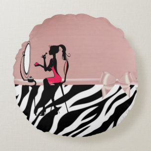 Lovely Zebra Print,Ribbon Bow,Women Silhouette Rond Kussen