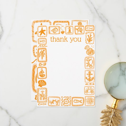 LoveNotes from the Sea Moderne Mooie Bruidsdouche Bedankkaart (Voorkant / Achterkant in situ)