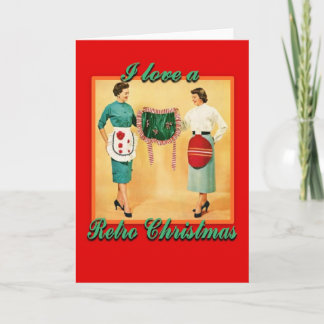LoveRetroChristmasLadiesAprons-GreetingCard Feestdagen Kaart