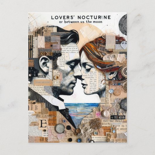 Lovers Between Us and the Moon Mixed Media Collage Briefkaart (Voorkant)