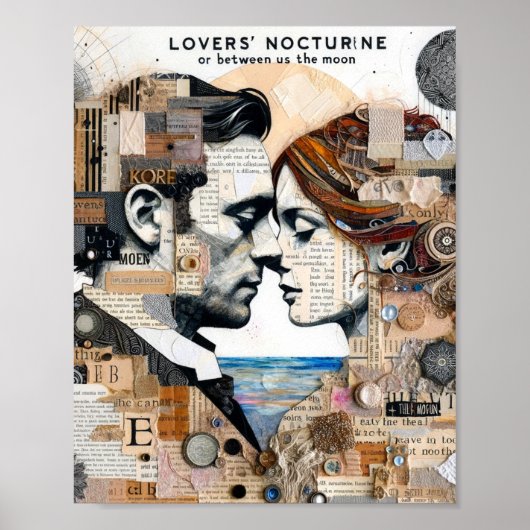 Lovers Between Us and the Moon Mixed Media Collage Poster (Voorkant)