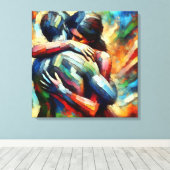Lover's Embracing Air Oil Paint Style Canvas Afdruk (Insitu (Houten vloer))